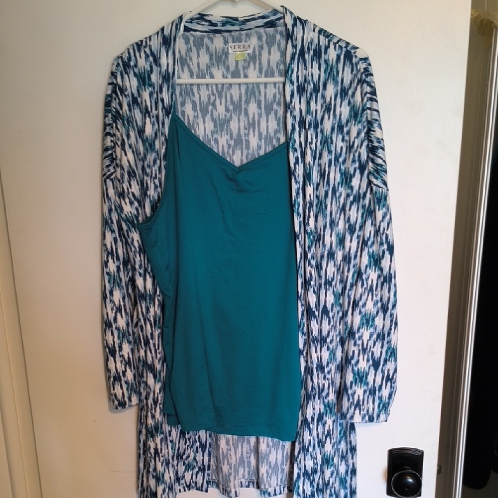 Serra Teal Camisole, Duster And Short Pajama Set